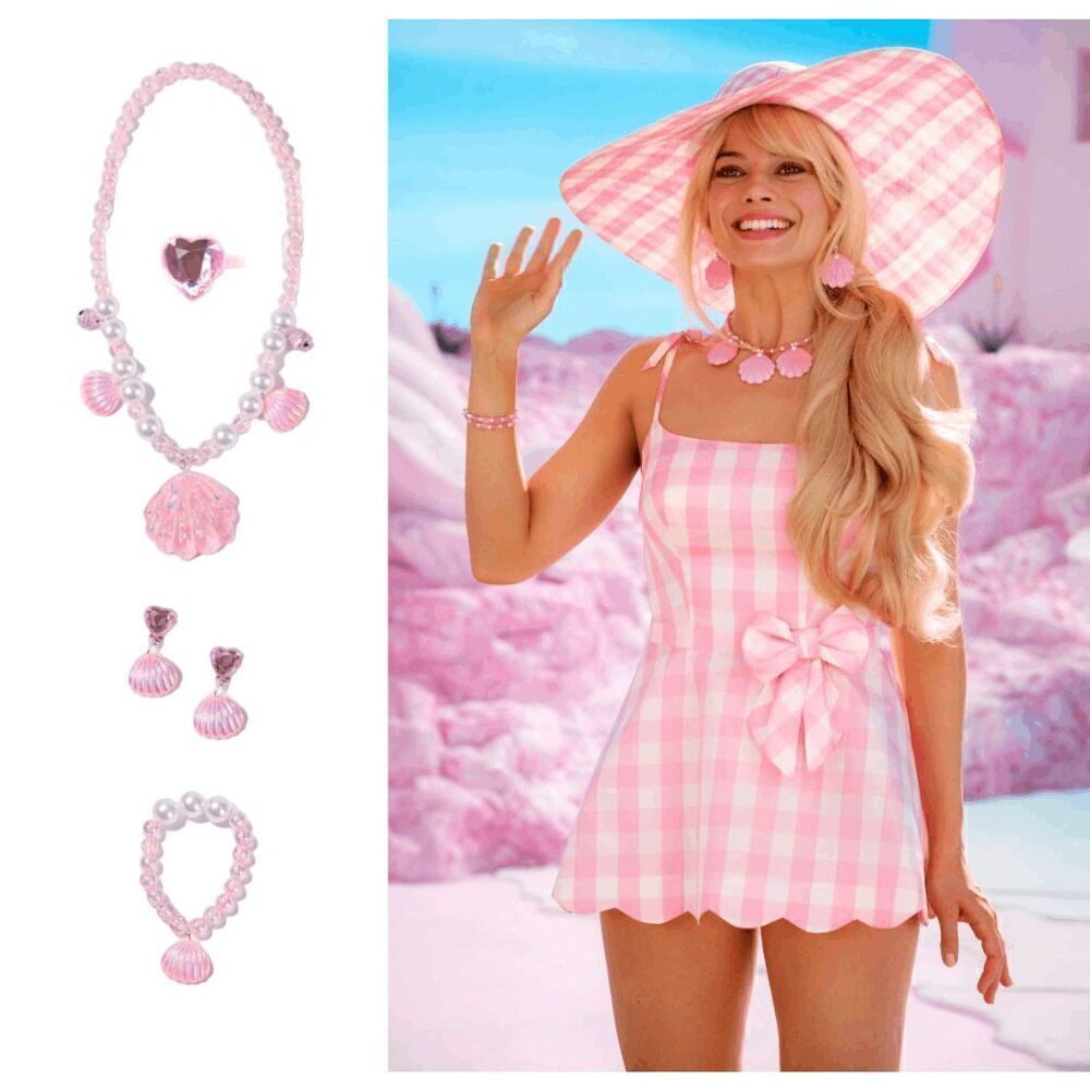 💗 5PCS Barbie Costume Cosplay Movie Halloween Pink Sea Shell Jewelry Set NEW